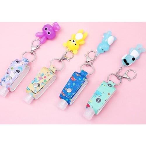 30ml Mini Printed Leather Case Empty Bottle Portable Traveling Refillable Bottle Silicone Hand Sanitizer Perfume Holder