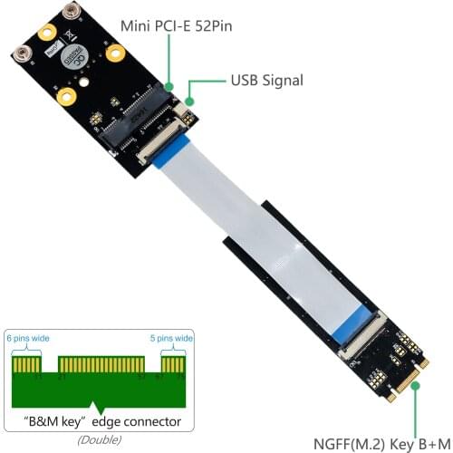 M.2 Key B/M/B+M to Mini PCI-E Adapter Wifi Network Riser Card M2 to Mini PCI Express Wifi Bluetooth-Compatible Adapter