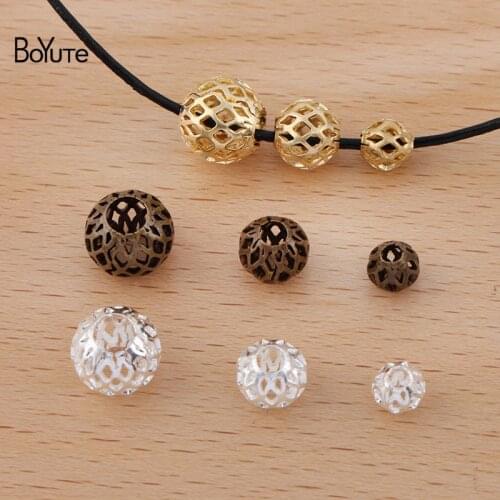 BoYuTe (100 Pieces/Lot) 6-8-10 mm Hollow Ball Beads Diy Metal Brass Beads Jewelry Making Materials Wholesale