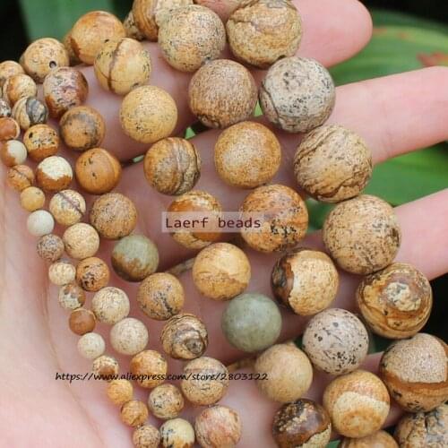 Wholesale Natural Picture Jaspers Stone Beads Round Loose Spacer Beads 15''/ Strand Pick Size For Jewelry Making