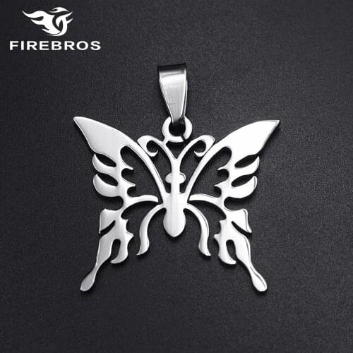 FIREBROS New Free 20/24" Chain Silver Color High Polish Stainless Steel Animal Butterfly Pendant Necklace Women Men Jewelry Gift