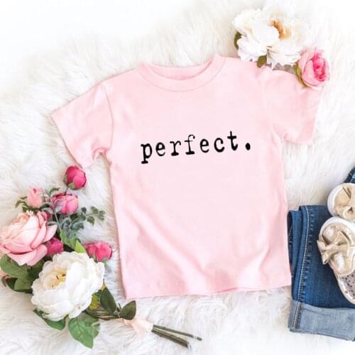 Girls Pink Tops Tee 2 Colors Summer Short sleeve Kids Perfect Letters Printed T Shirt Children Boy New Cartoon Casual T-Shirts