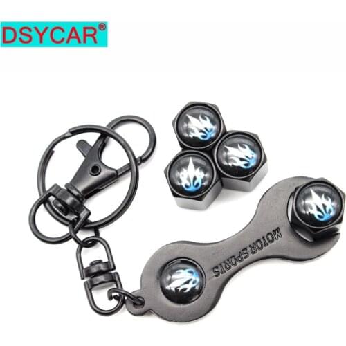 DSYCAR 1Set Zinc Alloy Anti-theft Car Wheel Tire Valve Stem Caps Air+ Wrench Keychain Auto Car Accessories Wheels Tires Parts