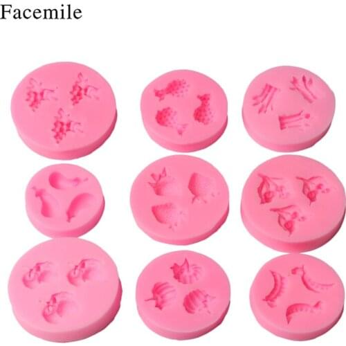 Facemile 9PCS Fruit Vegetable Pumpkin Fondant Cake Mold Silicone Chocolate Tool Cake Cupcake Sugarcraft Decoration Baking Mould