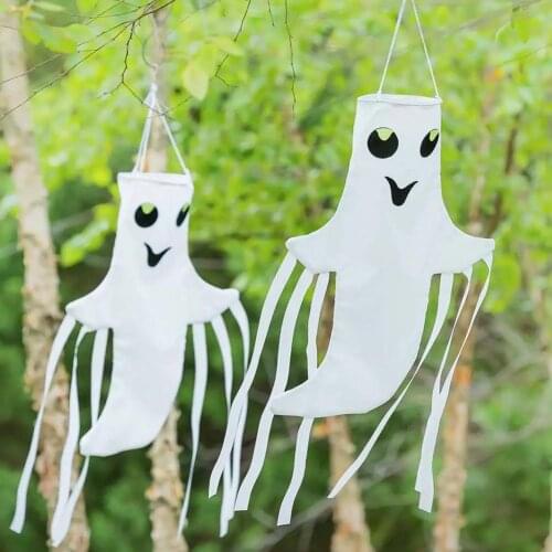 Halloween Windsock Ghost Face Windsock Flag LED Light Hanging Outdoor Decoration for Yard Garden Patio Halloween Decorations