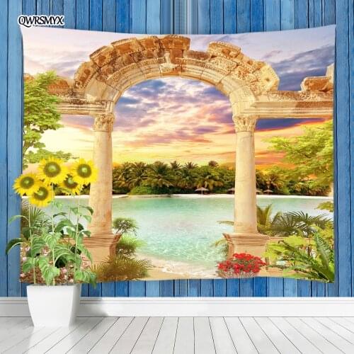 Stone Pillar Arch Ocean Scenery Tapestry Wall Hanging Natural Landscape Bedroom Dorm Decor Wall Tapestries Home Art Adornment