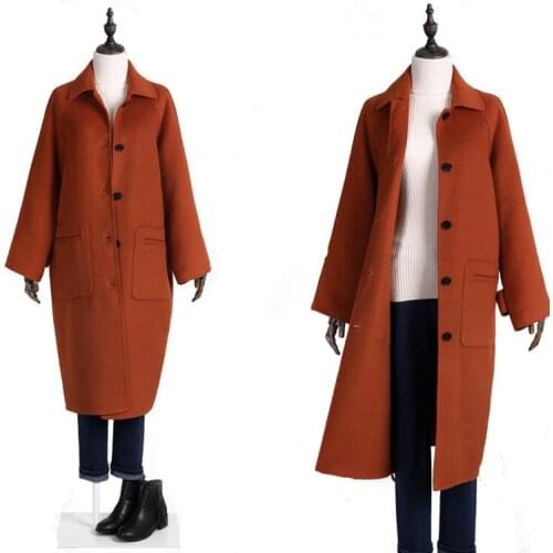 Caramel Women Jacket High Quality Woolen Trench Coat Lapel Long Sleeve Casual Loose Handmade Female Windbreaker for 2020 Autumn