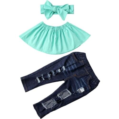 3pcs Clothes Set Toddler Baby Girl Kid Clothes Tube Top Trousers Pants Headband Sunsuit Outfit