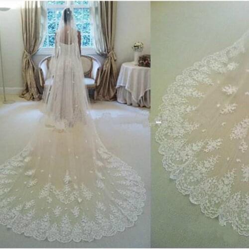 Hot Lace Appliqued Wedding Veils Cathedral Length 3 Meter Bridal Veil with Comb Wedding Accessories Custom Made New 2019