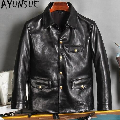 AYUNSUE Real Leather Jacket Men Clothes 2020 Natural Horsehide Leather Coat Vintage Autumn Winter Genuine Leather Jackets X-2012