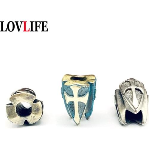 Brass Cross Shield Knife Beads Umbrella Rope Pendant Flashlight Lanyard Hangings Jewelry EDC Outdoor Tool DIY Paracord Keychains