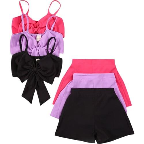 Toddler Girls 2PCS Summer Outfits, Sleeveless Bow Front Tank Tops + Elastic Waist Shorts Set 2-7Y
