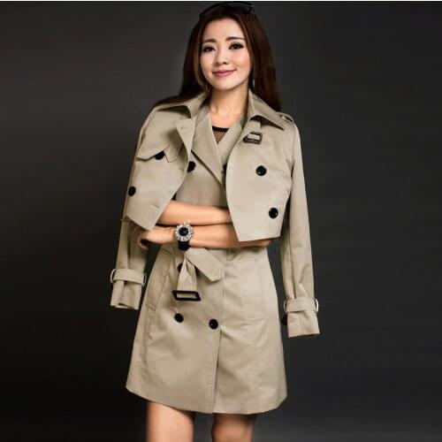 Hot British Style Womens Casual Windbreaker Coats Women Double Button Femal Fashion Two-piece Trench Coat Slim Outwear
