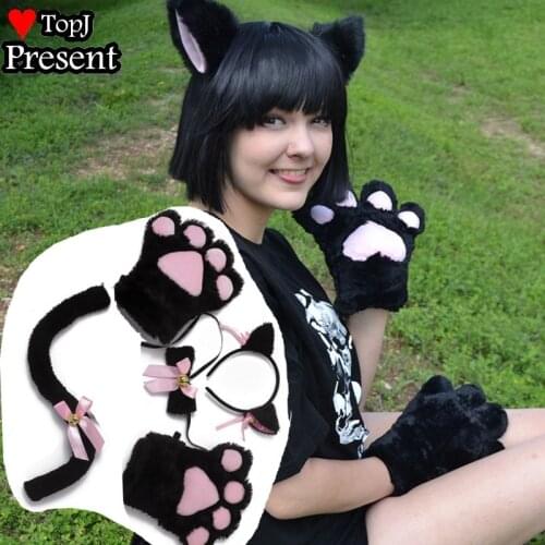 Lolita cat paw glove tail cat ear prop Cosplay cartoon cat paw ears Halloween cosplay gloves sexy cute cosplay party show