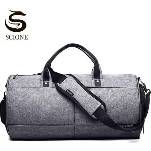 Men Outdoor Travel Handbag High Quality Shoulder Bag Male Gym Bags With Shoes Pocket Sports Crossbody Bags Black Gray XA81M