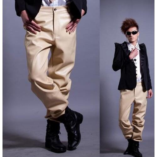 Yellow 2020 new Singer street 1 pu leather pants men 1 pants man stage trousers faux leather pants Provide custom