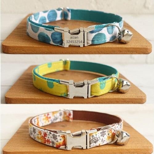 Kitten Cat Collar with Bell Adjustable Puppy Collar Chihuahua Yorshire Bulldog Cat Collar Custom Engraved Personalized Small Dog