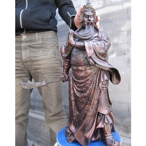 Song voge gem S1479 25 Chinese Huge Red Bronze Copper 9 Dragons Guan Gong Guan Yu warrior Statue