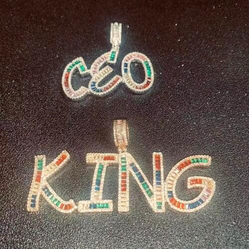 Hiphop Colorful Cursive Letter Name Custom Pendants Necklace for Women Men Ice Out Cubic Zircon Necklaces Gifts Jewelry