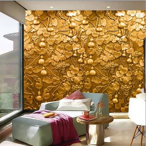 The custom 3D murals,3D stereo gold relief grape vine gourd mural papel de parede,living room sofa TV wall bedroom wall paper