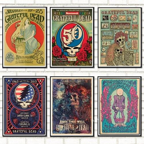 Rock Music Grateful Dead retro posters kraft wall paper High Quality Painting For Home Decor wall stickers