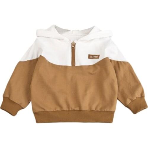 Active Sweater Hooded Long-Sleeved Boys And Girls Cotton Fashion Color Matching Half Zipper Casual Cardigan 2021