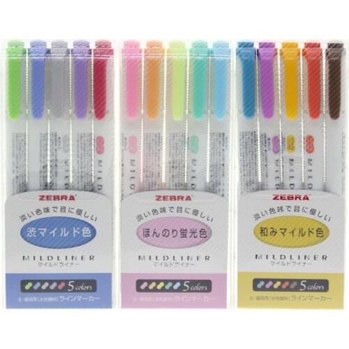 Zebra Mildliner Highlighter Pen Markers High Quality Dual Tip Textmarker Kawaii Highlighters for School 5 Colors WKT7 (5C RC NC)