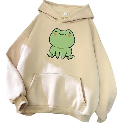 Kawaii Frog Hoodies Women Fashion Long Sleeve Cute Animal Printed Hoodie Loosen Pullover Sweatshirt Blouse Female Tops Moletom