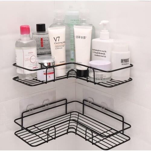 Bathroom Kitchen Punch Corner Frame Shower Shelf Wrought Iron Shampoo Storage Rack Holder With Suction Cup Bathroom Accessories