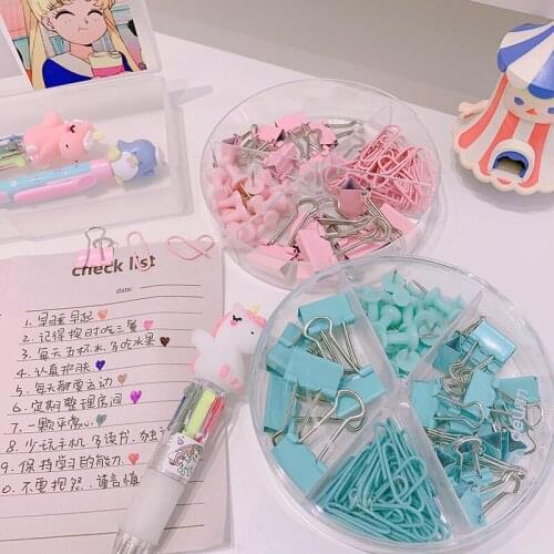 1 Box Binder Clips Push Pins Long Tail Clip Stationery Combination Set School High Quality Learn Stationery Supplies