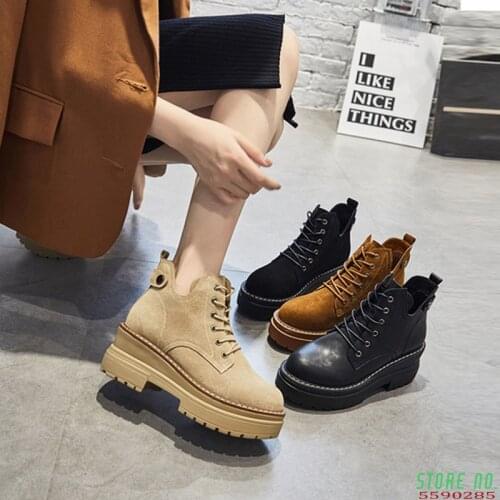 Womens Ankle Boots Winter Shoes 2019 Genuine Leather Boots For Woman Platform Shoes Casual Ladies Boot Women High Heels Shoe
