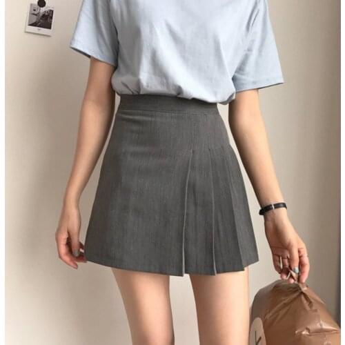 Korean womens skirts, all-match A-line pleated skirts, 2021 new high-waisted thin skirts, short skirts pleated skirt