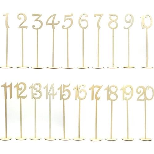 1-20 Wooden Table Numbers with Holder Base for Wedding or Home Decoration 200 Pack (Wood Color)