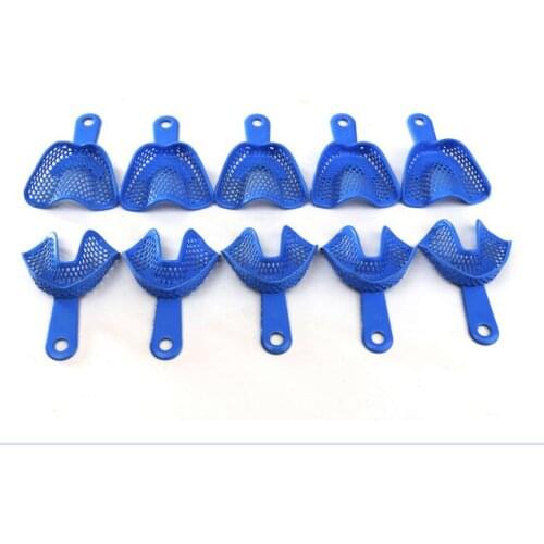 Hot Sale 10 pairs(20pcs) Plastic-Steel Dental Impression- Trays Denture Model Materials Dental Supply Blue Color