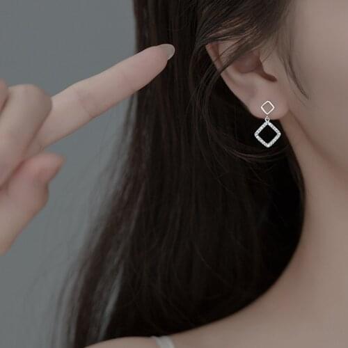 100% Real. 925 Sterling Silver Fine Jewelry Crystals 4A+ CZ Double Open Square ear earrings Dangle For Party C-G9790