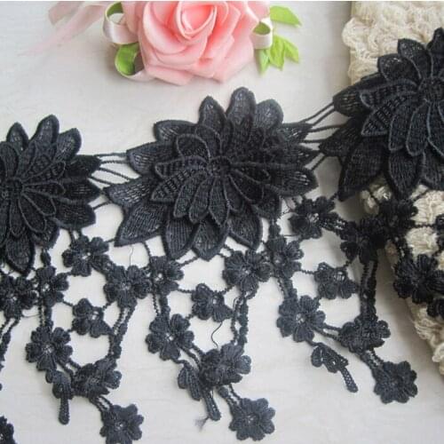 3Yard / Lot Wholesale water soluble black lace trim 17cm 3D embroidery handmade diy clothes accessories lace fabric