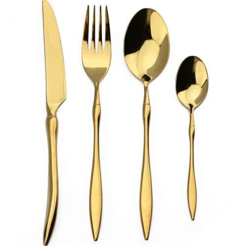 4Pcs 304 Stainless Steel Cutlery Luxury Gold Dinnerware Knife Fork Spoon Kitchen Tableware Flatware Set Dishwasher Safe