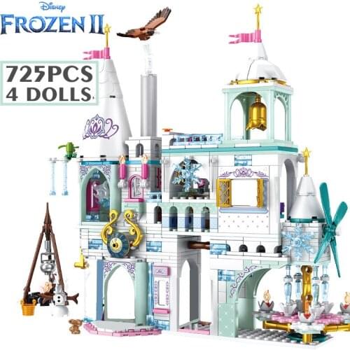 725PCS 4dolls Disney Frozen Ice Snow Elsa Princess Castle Model Friends Building Block Bricks Boy Girl Toy Birthday Gift Kid