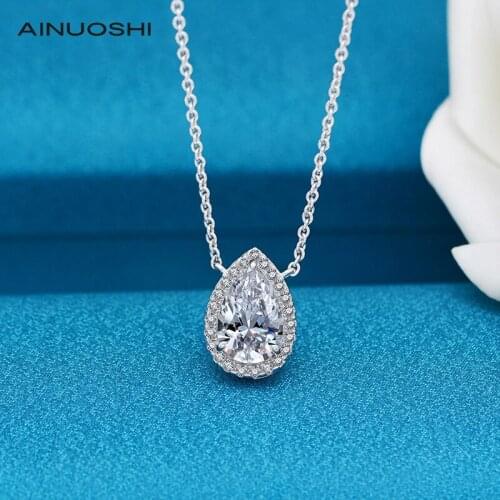 AINUOSHI Classic Pear-shaped 8x12mm Simulated SONA Diamond Pendant Necklace For Women 925 Silver Jewelry Party Gifts