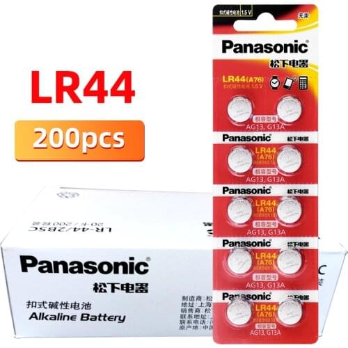 200Pcs/10Packs PANASONIC LR44 A76 AG13 0%Hg SR1154 357 LR 44 1.5V Cell battery batteries For calculator 0%Hg