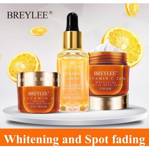 Breylee Vitamin C Whitening Cream Set Face Serum Eyes Cream Skin Care Facial Remove Dark Circles Fade Freckles Spots Melanin
