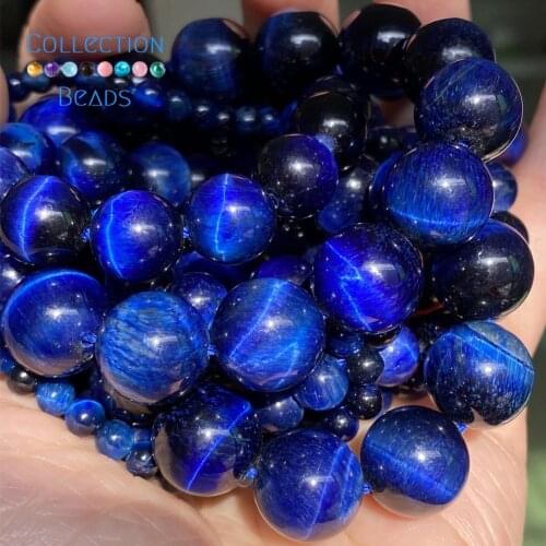 Natural Blue Tiger Eye Stone Spacer Loose Round Beads For Jewelry Making 4-12 mm Diy Bracelets Accessories Wholesale 15"