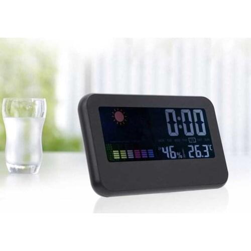 CJ2618T Digital Color Screen Thermometer Hygrometer with Alarm Clock Calendar Weather Forecast Function