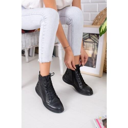 Derithy Diana-genuine Leather Bot-siyah-erc1090