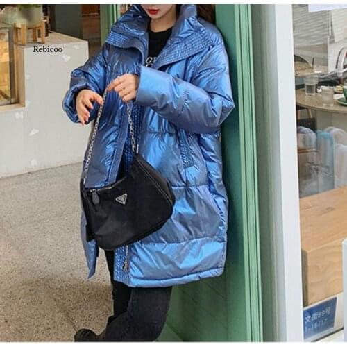 Womens Plus Size Bread Coat Stand-Up Collar Winter Jacket Ladies Down Cotton Long Coat Shiny Face Coat