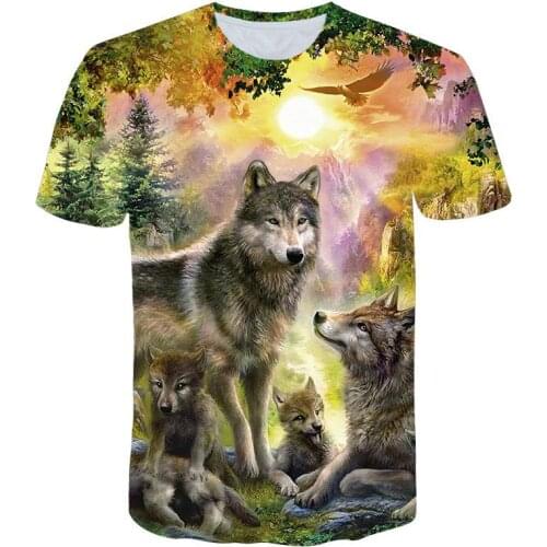 2021 Summer 3D Wolf Lion Print Short-sleeved Casual Tshirts Funny Animal Men and Women tshirt Fashion cool t shirs Streetwear