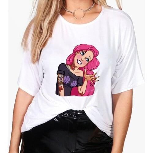 Sexy Fashion Modern Princess Ariel Graphic Tee Disney The Little Mermaid Womens T Shirt Trend Ladies Tops Basic Summer 2021