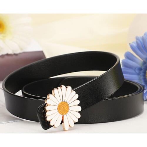 [HIMUNU] Designer Brand Genuine Leather Belt for Women High Quality Cowhide Chrysanthemum Buckle Waistband
