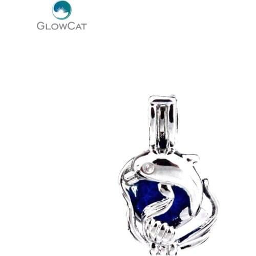 K335 5pcs/lot Silver Beads Cage Ocean Animal Swim Dancer Dolphin Pendant Fairytale Party Essential Oil Diffuser Locket