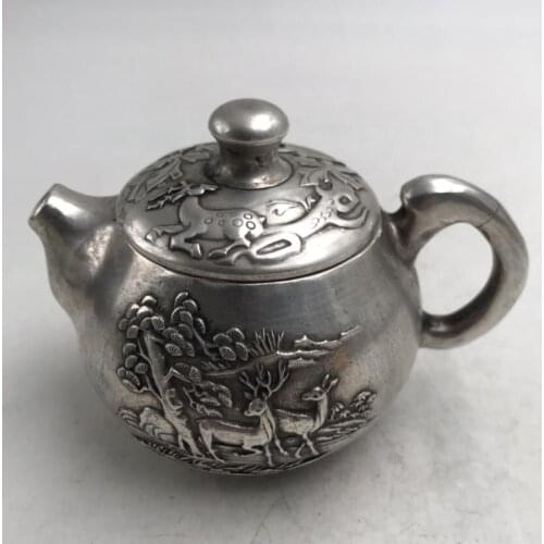 China White copper double deer teapot crafts statue